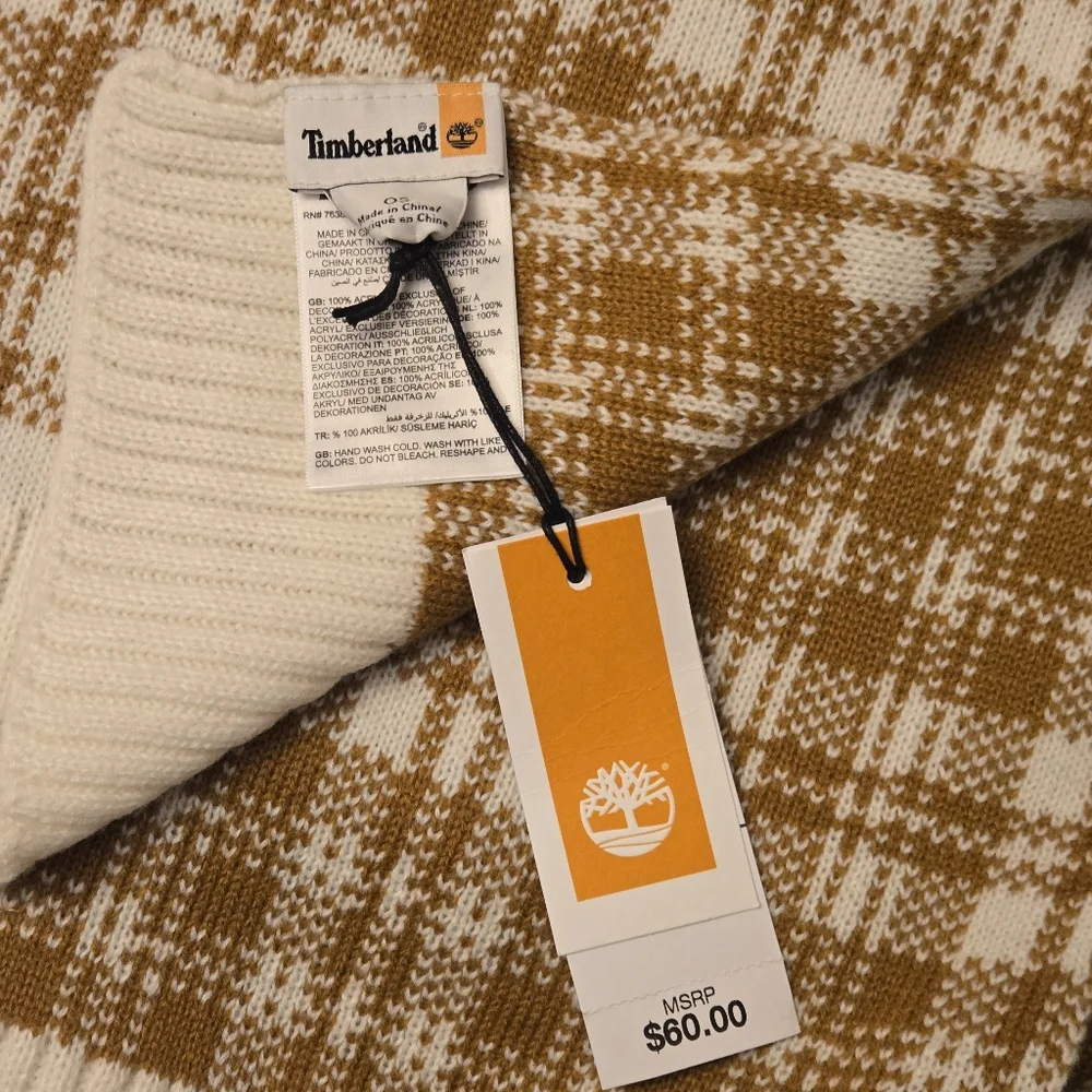 New Timberland Scarf‎ Buffalo Plaid Caramel And Cream Excellent Condition Soft